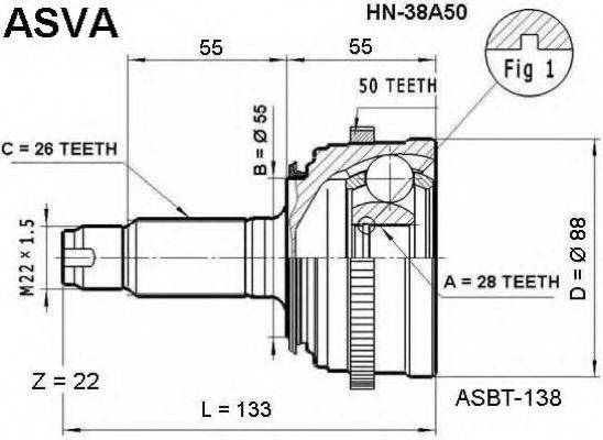 ASVA HN38A50 Шарнирный комплект, приводной вал
