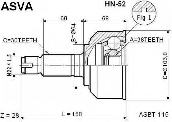 ASVA HN52 Шарнирный комплект, приводной вал