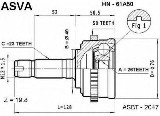 ASVA HN61A50 Шарнірний комплект, приводний вал