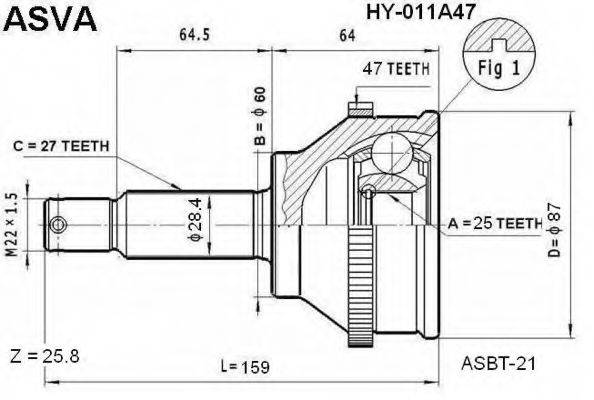 ASVA HY011A47 Шарнірний комплект, приводний вал