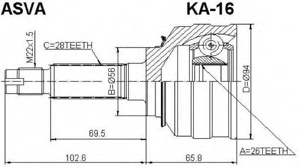 ASVA KA16 Шарнірний комплект, приводний вал