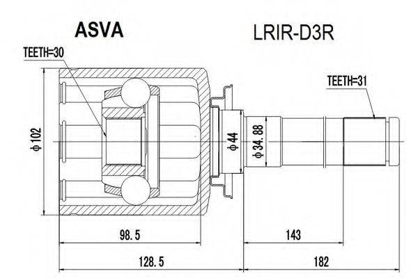 Шарнірний комплект, приводний вал ASVA LRIR-D3R
