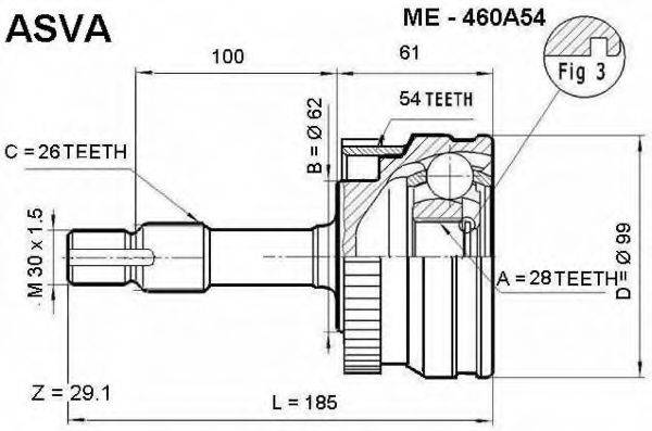 Шарнірний комплект, приводний вал ASVA ME-460A54