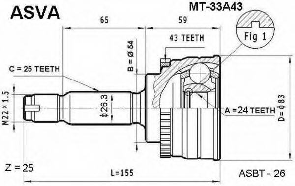 ASVA MT33A43 Шарнірний комплект, приводний вал