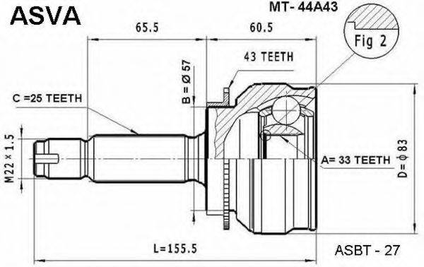 ASVA MT44A43 Шарнірний комплект, приводний вал