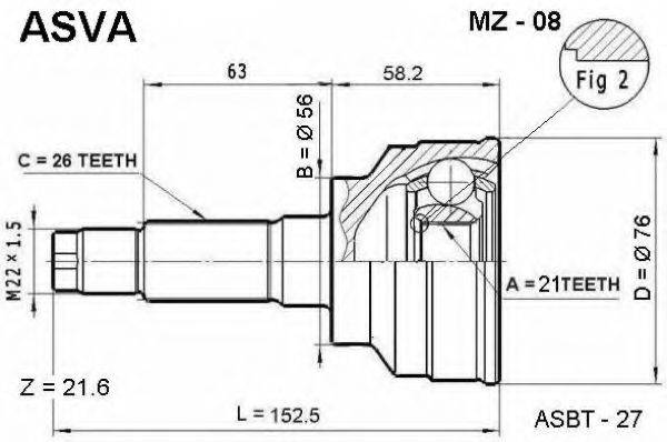 ASVA MZ08 Шарнирный комплект, приводной вал