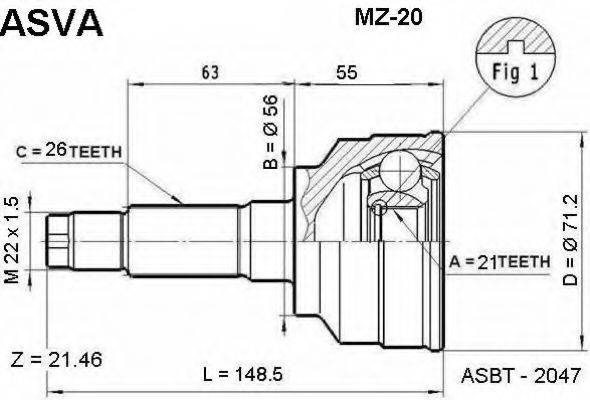 Шарнірний комплект, приводний вал ASVA MZ-20