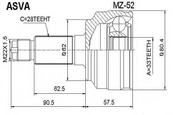 ASVA MZ52 Шарнирный комплект, приводной вал