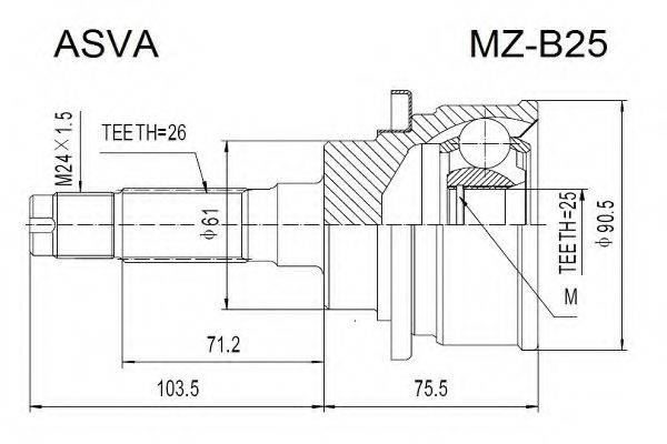 ASVA MZB25 Шарнирный комплект, приводной вал