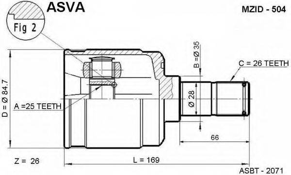 ASVA MZID504 Шарнирный комплект, приводной вал