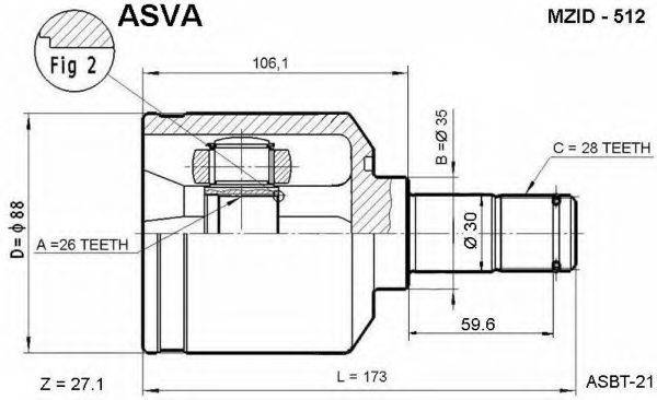 ASVA MZID512 Шарнірний комплект, приводний вал