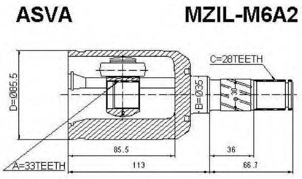 ASVA MZILM6A2 Шарнирный комплект, приводной вал