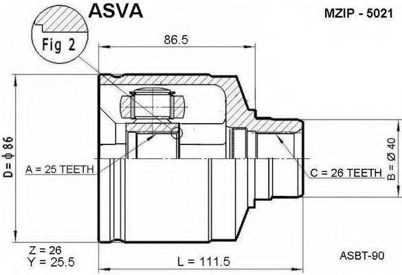 Шарнірний комплект, приводний вал ASVA MZIP-5021
