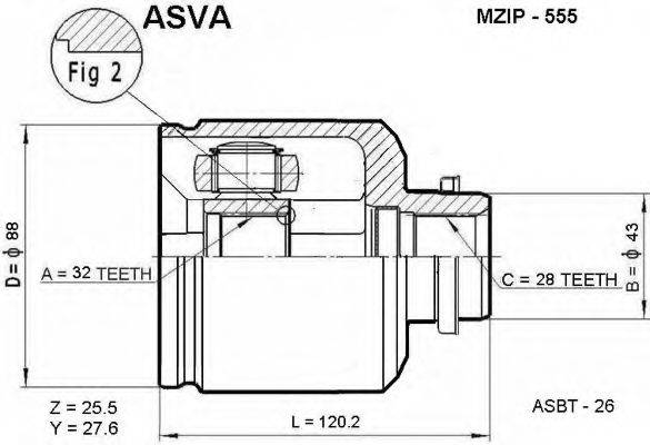 ASVA MZIP555 Шарнирный комплект, приводной вал