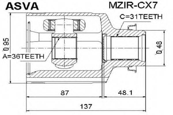 Шарнірний комплект, приводний вал ASVA MZIR-CX7