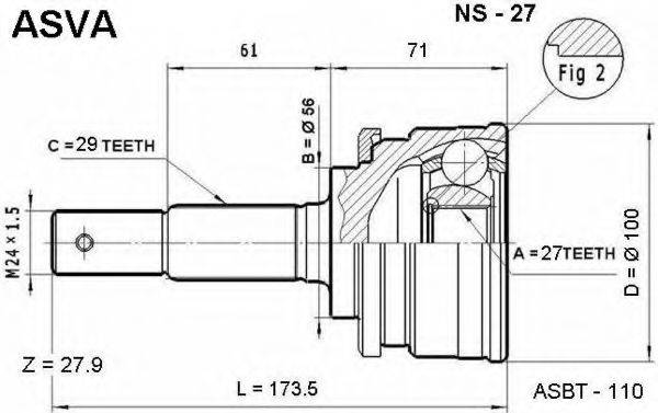 Шарнірний комплект, приводний вал ASVA NS-27