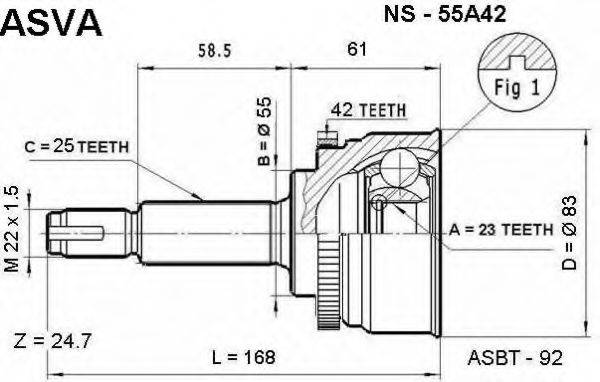 ASVA NS55A42 Шарнирный комплект, приводной вал