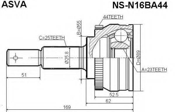 Шарнірний комплект, приводний вал ASVA NS-N16BA44