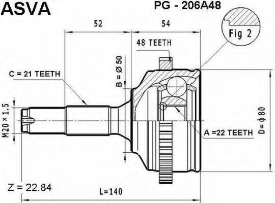 ASVA PG206A48 Шарнірний комплект, приводний вал