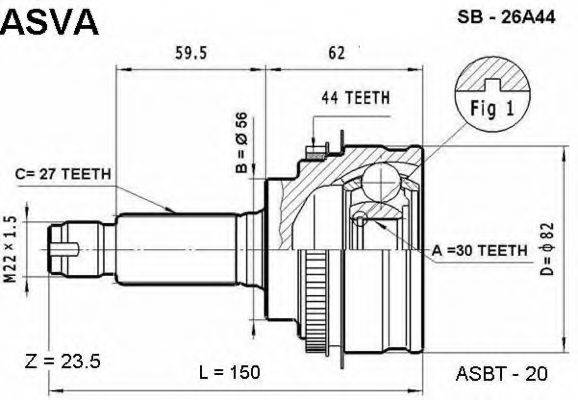 ASVA SB26A44 Шарнирный комплект, приводной вал