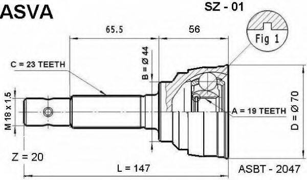 ASVA SZ01 Шарнірний комплект, приводний вал