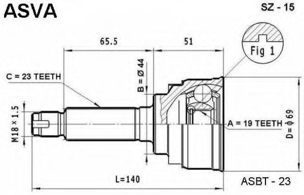 ASVA SZ15 Шарнірний комплект, приводний вал