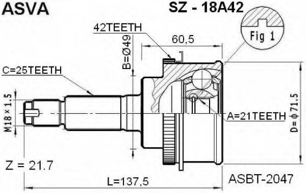 Шарнірний комплект, приводний вал ASVA SZ-18A42