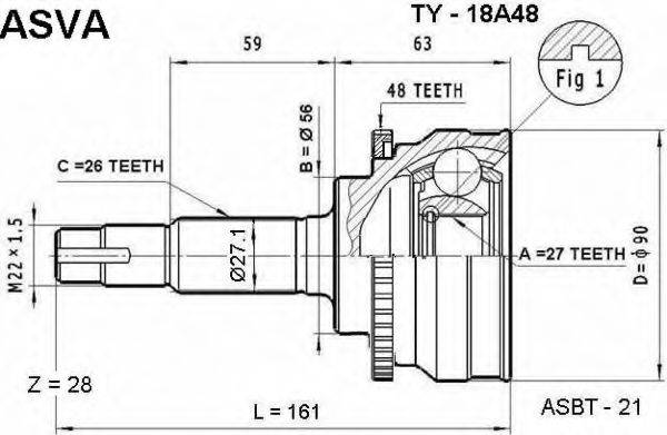 Шарнірний комплект, приводний вал ASVA TY-18A48