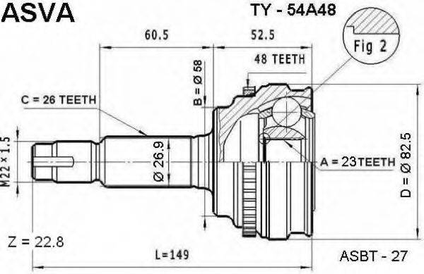 Шарнірний комплект, приводний вал ASVA TY-54A48