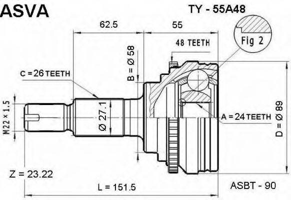 ASVA TY55A48 Шарнирный комплект, приводной вал
