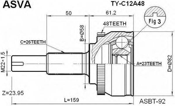 ASVA TYC12A48 Шарнирный комплект, приводной вал