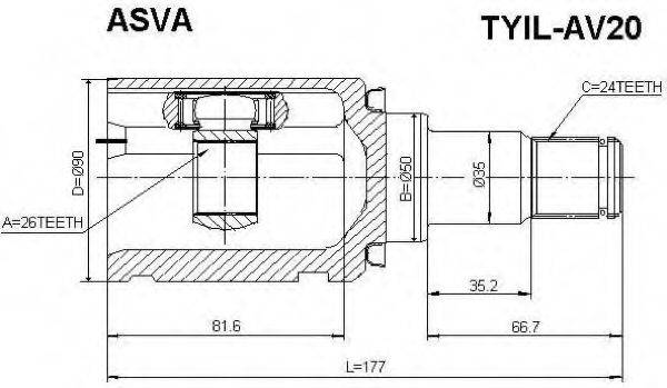 Шарнирный комплект, приводной вал ASVA TYIL-AV20
