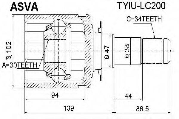 ASVA TYIULC200 Шарнірний комплект, приводний вал