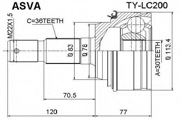 ASVA TYLC200 Шарнирный комплект, приводной вал