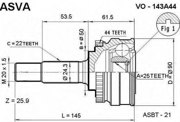 Шарнірний комплект, приводний вал ASVA VO-143A44