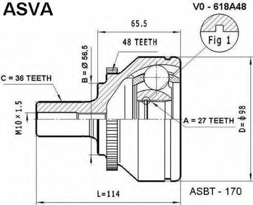 ASVA VO618A48 Шарнирный комплект, приводной вал