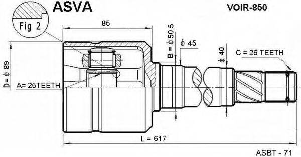 ASVA VOIR850 Шарнирный комплект, приводной вал