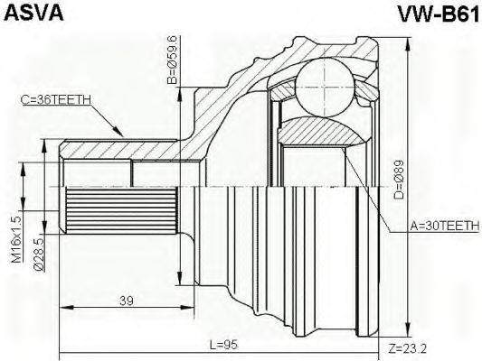 ASVA VWB61 Шарнирный комплект, приводной вал