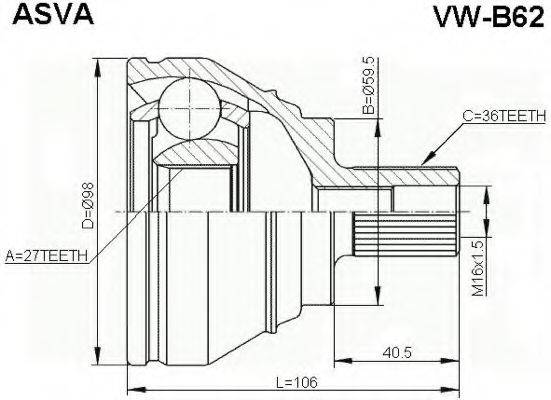 Шарнірний комплект, приводний вал ASVA VW-B62