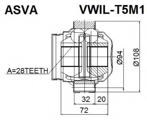 Шарнірний комплект, приводний вал ASVA VWIL-T5M1