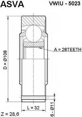 Шарнірний комплект, приводний вал ASVA VWIU-5023