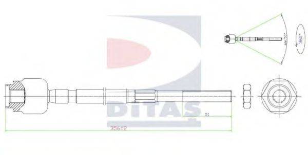 DITAS A25655 Осевой шарнир, рулевая тяга