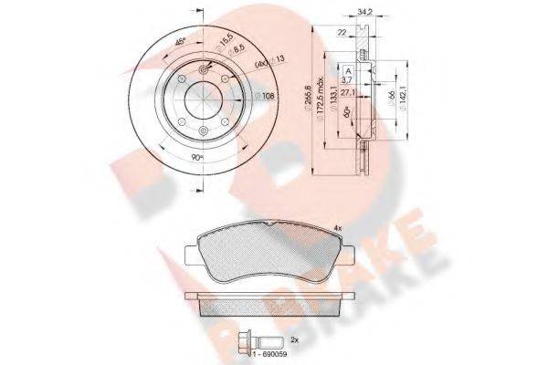 R BRAKE 3R13884750 Комплект тормозов, дисковый тормозной механизм