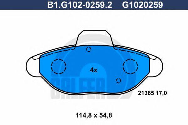 Комплект тормозных колодок, дисковый тормоз GALFER B1.G102-0259.2