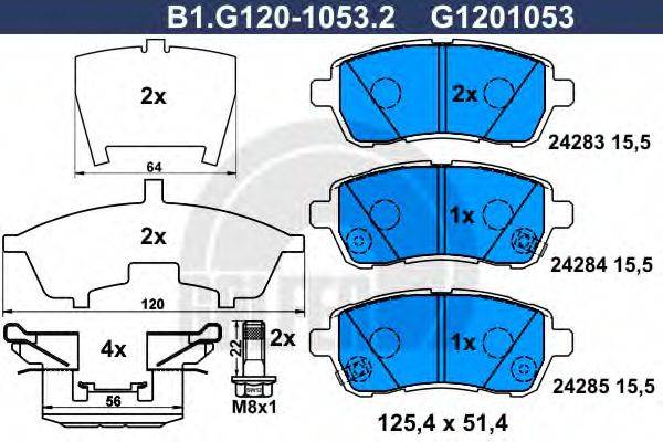 Комплект гальмівних колодок, дискове гальмо GALFER B1.G120-1053.2