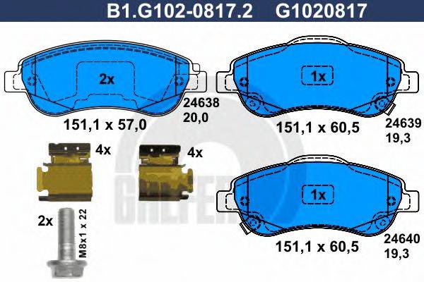 Комплект гальмівних колодок, дискове гальмо GALFER B1.G102-0817.2