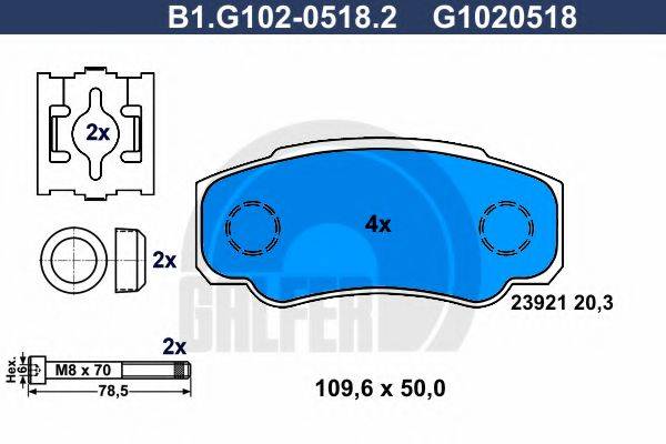 Комплект тормозных колодок, дисковый тормоз GALFER B1.G102-0518.2