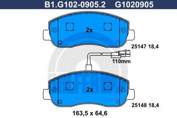 Комплект гальмівних колодок, дискове гальмо GALFER B1.G102-0905.2