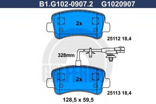 Комплект гальмівних колодок, дискове гальмо GALFER B1.G102-0907.2