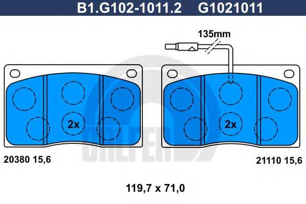 Комплект гальмівних колодок, дискове гальмо GALFER B1.G102-1011.2